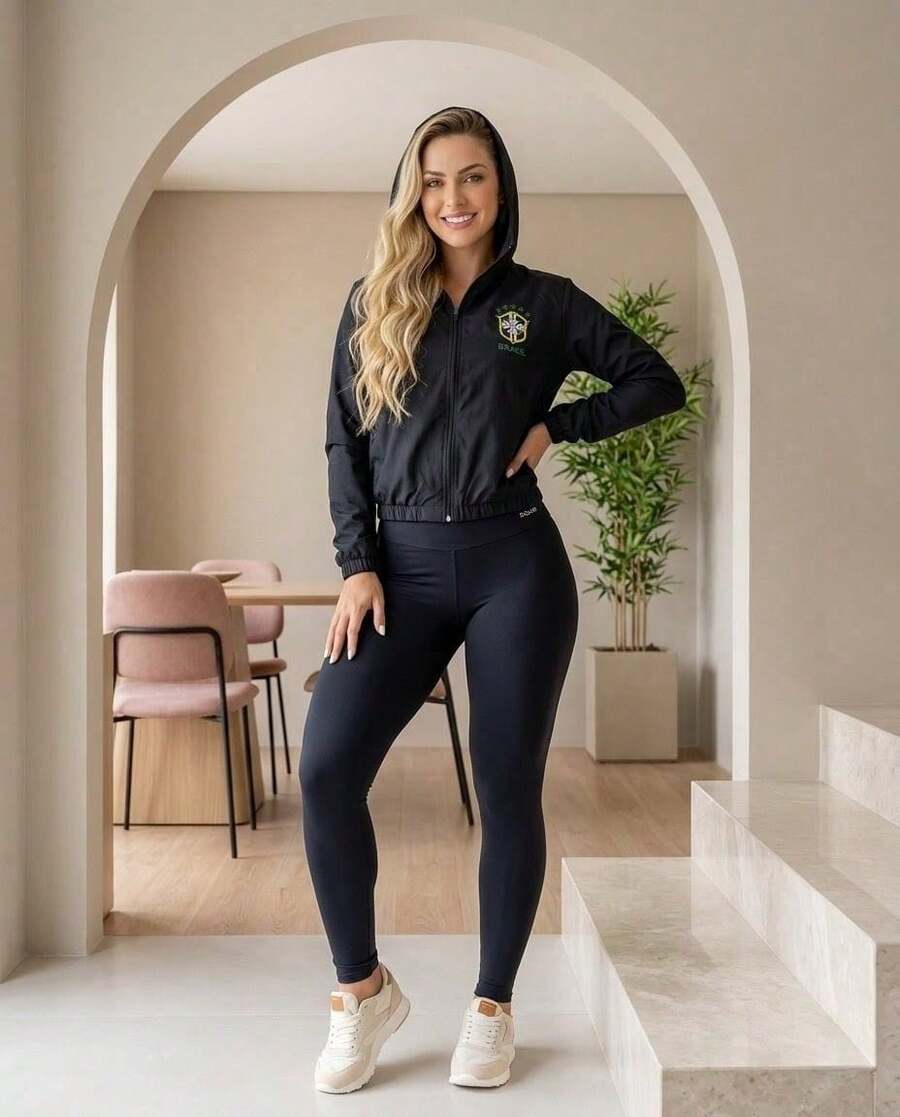 Women's Windbreaker Jacket Brazil With Hood - Negro - Ver 1