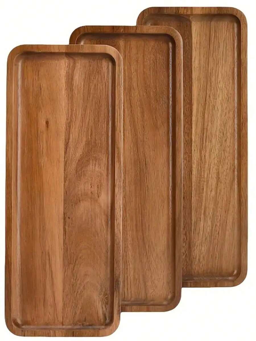 Rosewood Tray - 1/2/3pcs Rectangular Solid Wood Plates, For Cake, Bread, Snacks, Tea And Coffee - Multi-Functional Kitchen Decor Tray - Non-Electric, Food Service Equipment And Supplies - Rust Brown - View 1