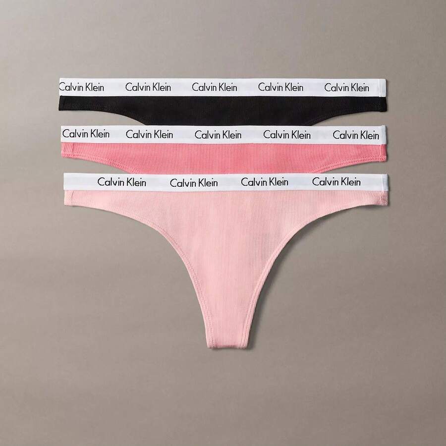 Calvin Klein Calvinklein CK Carousel Cotton Stretch Rib 3-Pack Thong Underwear Women Panties QP3267O - Màu hồng phấn đa sắc - Xem 1