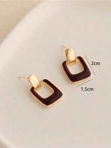 1 Pair Of Versatile Square Earrings In Black, Unique And Elegant Vintage Design For Women, Suitable For Daily Wear, Dates, Vacations, Weddings, Holidays, Birthday Gifts, Mother's Day, Valentine's Day - 咖啡店 - 查看 4