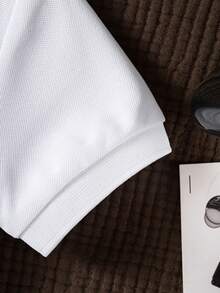 2件組小男孩開學套裝，白色 Polo 衫與深藍色彈性腰短褲，校服風格，適合日常穿著與學校活動 - 寶藍色 - 查看 6