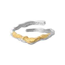 Nhẫn bạc 925 Sterling hình dáng bất đối xứng, hai tông màu, có thể điều chỉnh kích thước, kiểu dáng biển cả, quà tặng tốt nghiệp cho nữ. - Bạc - Xem 6