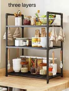 4-Tier Freestanding Kitchen Storage Rack, Multi-Functional Microwave Oven Organizer Shelf, White Metal Multi-Layer Cookware Storage Stand For Kitchen Balcony - Multicolor - View 3