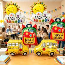 6pcs Back To School Party Foil Balloons, Including Large Backpack Balloon, Rainbow Sun, School Bus, For Decorating Kids' First Day Of School Party Balloon Set (School Bus Style Random) - View 2