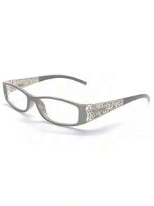 1 pieza de gafas de moda rectangulares decoradas con flores de pedrería, adecuadas para atuendos universitarios, trabajo y uso diario. - Gris - Ver 1
