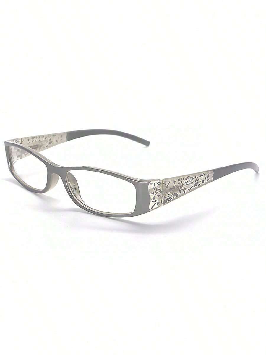 1 pieza de gafas de moda rectangulares decoradas con flores de pedrería, adecuadas para atuendos universitarios, trabajo y uso diario. - Gris - Ver 1
