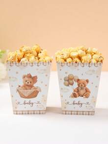10pcs Blue & Pink Teddy Bear Gender Reveal Theme Party Disposable Popcorn Containers, Cute Blue & Pink Teddy Bear Pattern - Teddy Bear - View 9