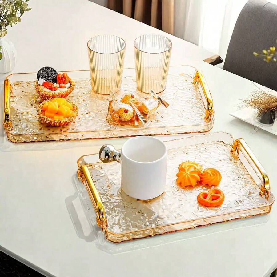 1 chiếc khay acrylic thiết kế mới với tay cầm hình học, hình lượn sóng, kiểu dáng Bắc Âu, khay phục vụ sáng tạo dùng cho đồ ăn nhẹ, cốc, dao kéo.