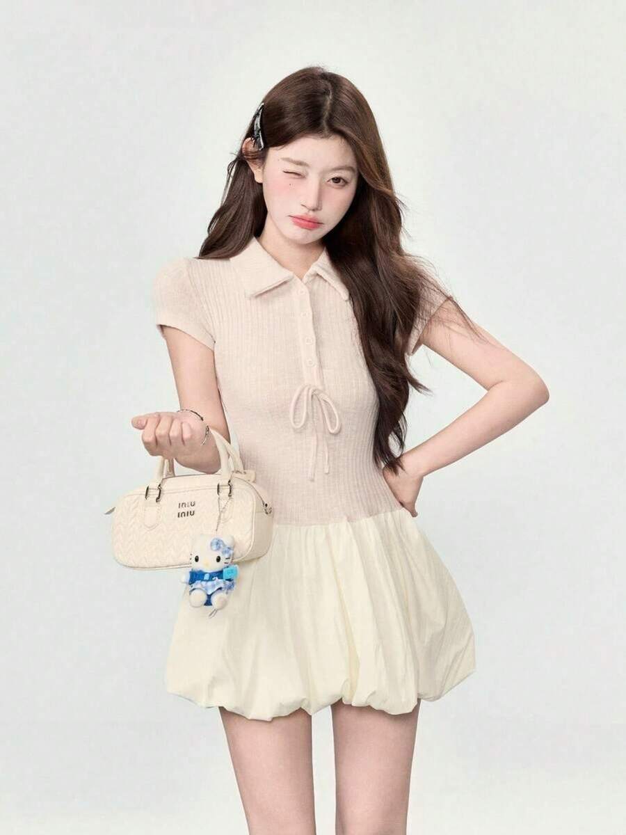 Women Midi Dresses - Apricot - View 1