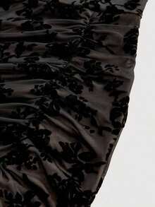 xheSHEIN MOD Vestido elegante de mujer con malla de terciopelo con estampado floral y abertura, Vestido negro de graduación, Vestido de mujer, Vestido de bruja, Vestido de vampiro, Vestidos elegantes de mujer, Atuendo del Día de los Muertos, Góticoxhe - Albaricoque - Ver 4