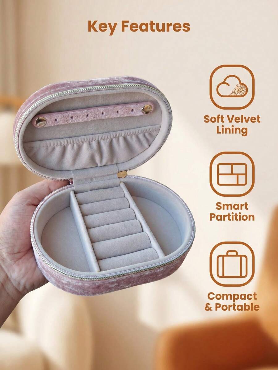 Large Capacity Jewelry Storage Box, Luxury Velvet Ring And Jewelry Box, Portable Compact Jewelry Organizer, Travel Accessory, Multiple Types Of Jewelry - Multicolor - View 1