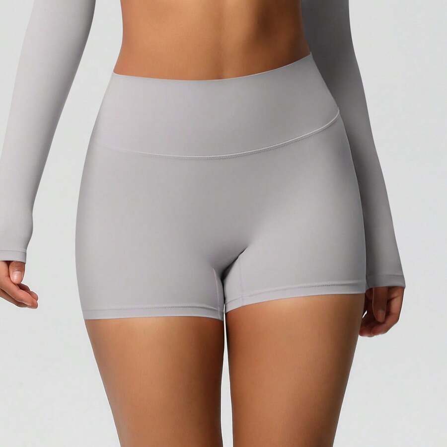 Ensemble de huit pièces pour femmes, comprenant une tenue de yoga respirante, ajustée et brossée double face, de couleur unie, idéale pour le sport, la course et le fitness. - Short 7101 - Gris givré - Voir 1
