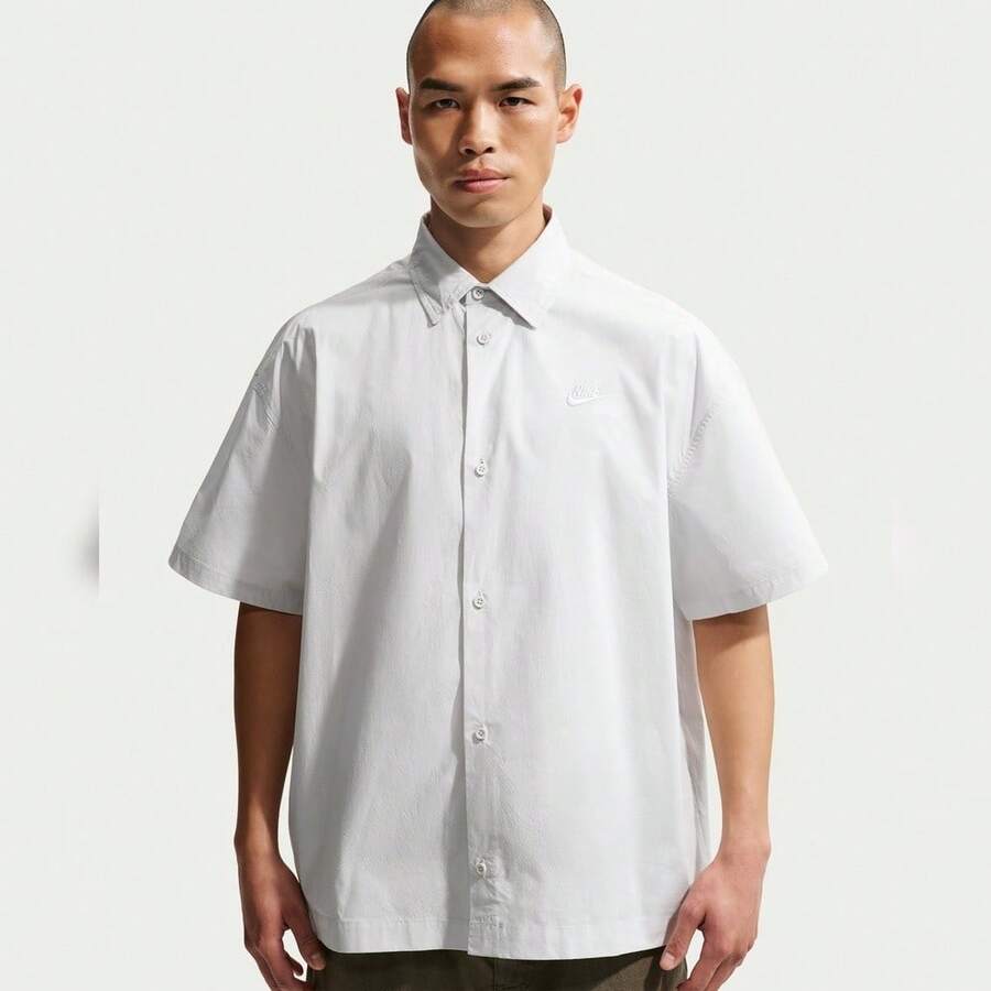 Nike Áo sơ mi nam AS M NK CLUB SS BTN OS tay ngắn HJ2027-025 - trắng - Xem 1