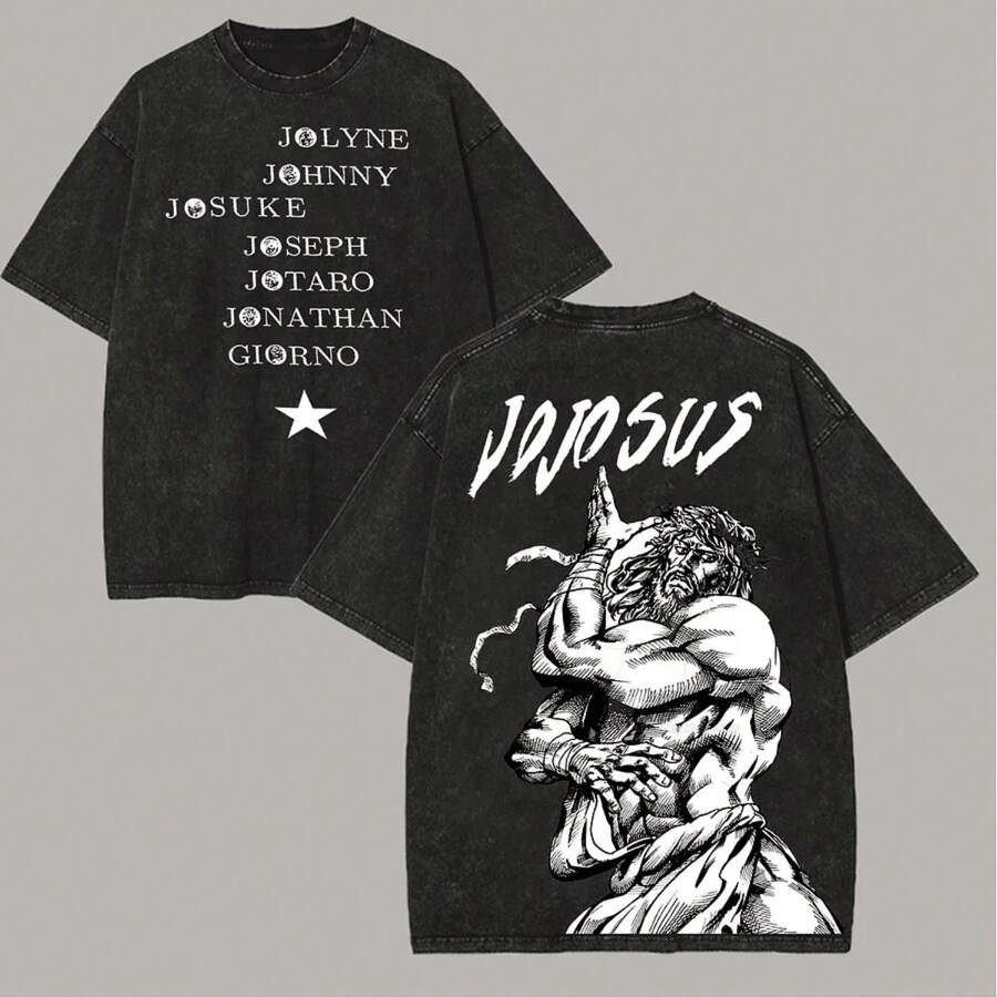 Local Warehouse Items Women's ClothesJoJosBizarre Adventure "JOJOSUS" Joke Anime Graphic T-Shirt, Vintage Washed Black Oversized Streetwear Tee, All Joestar Names & Jesus Parody Print Casual Loose Fit Short Sleeve Top For Men Women, JJBA Fans Aesthetic Cotton Shirt, Anime Shirts, Mens Clothes, Mens T Shirts, Y2k Clothes, T Shirts For Men, Vintage T Shirts, Graphic Tees, Summer Clothes, Men Gifts, Graphic Tees Men, Streetwearmotif Women Clothesy2k Summer Streetwear Clothes - màu đen - Xem 1