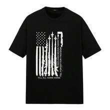 Short-Sleeved T-Shirt With Patriotic Flag And Weapons Print, Ideal For Wearing At Home, On The Street, In The Park, At Sporting Events, Parades, Regular Fit, Casual Style, Comfortable And Breathable. - 黑色 - 查看 1