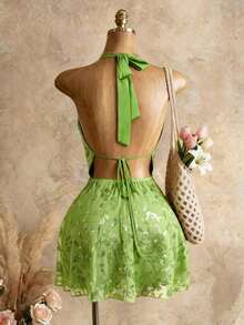 Sequin Mini Dress With Open Back For Beach Vacation - Green - View 3