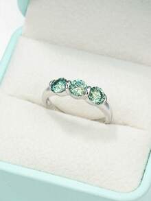 1pc Fashion Classic Couple Ring S925 Sterling Silver Inlaid 1.5CT Round Blue-Green Moissanite High Quality Engagement Ring Suitable For Wedding, Date, Valentine's Day, Anniversary Gift - Silver - View 9