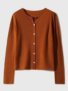 Cozy Cardigan For Women - Short Solid Color Sweater Jacket, Casual Office Wear For Autumn And Winter - 酒紅色 - 查看 8