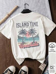 Graphic Tee, Soft Fabric, Cotton Clothing, Outdoor Top, Printed Print, Women's Summer T-Shirt, Summer Blouse, Vacation Outfit, Travel Style, Beach Vibe, Minimalist Resort Wear - 白色 3 - 查看 2
