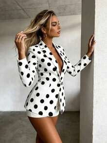 AYYEryvara Blazer de moda con cuello de solapa y mangas raglán a rayasAYY - Blanco y Negro - Ver 3