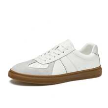 Zapatos casuales unisex, tallas 36-45, zapatos casuales para mujer y zapatos deportivos para hombre, zapatos planos con cordones de suela suave, zapatos cómodos y ligeros para hombre para uso diario, zapatillas de entrenamiento alemanas de cuero vacuno de corte bajo y talla grande para hombre, zapatos casuales blancos con bloques de color, zapatos deportivos casuales de moda. - negro' - Ver 10