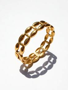 Bracelet en acier inoxydable plaqué or 18 carats pour femmes. Imperméable, anti-ternissement, mode, bijoux. Chaîne de liens ovales épais, géométrique, entrelacé, évidé, marquise. Minimaliste, vintage, chic, pièce à la mode pour l'été, la plage, les vacances, le port quotidien, les fêtes, cadeau. Anti-décoloration - Imbrication - Voir 7