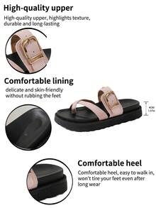 Nuevas sandalias de plataforma con hebilla de metal decorativa, cómodas y versátiles para uso diario - Terciopelo rosa - Ver 10
