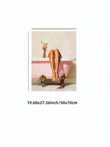 1pc Frameless Modern Bathroom Wall Art Printable Pink Bathtub Martini Glass Digital Print Girl Home Spa Cocktail Decor Poster Aesthetic Apartment Dorm Back To School Funky Posters Dorm Essentials - Frameless - View 12