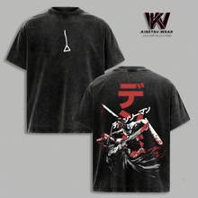 New Style In 2026, 100% Pure Cotton, Battle T-Shirt, Denji Bloody Scene With Chainsaw Heart, Oversized Vintage Anime T-Shirt, Retro Acid Wash Graphic Tee, Unisex Streetwear, Gift For Fans, Men's T-Shirt. - 黑色 - 查看 1