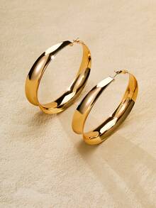 Nocturel 1 Pair Punk Oversized Wide Hoop Earrings For Women, Suitable For Party And Everyday Wear - Yellow Gold - View 4