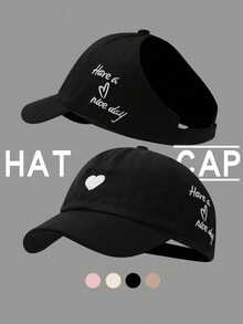 1pc Women's Heart Embroidery Ponytail Hole High Crown Baseball Cap, Fashionable And Stylish, Multifunctional Face-Shielding Bucket Hat, Wide Brim Sun Protection, Suitable For Spring, Summer, Autumn And Winter, Suitable For Outdoor Sports, Baseball, Golf And Daily Commute - Multicolor - View 11