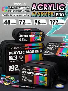 Bộ bút dạ acrylic Languo M730 PRO, 48/72/96/192 màu kèm túi đựng, đầu bút mềm 1-5mm, dung tích lớn, công nghệ nâng cấp khô nhanh, chống thấm nước, độ che phủ cao, màu sắc mịn, thích hợp cho nhiều bề mặt: phác thảo, tô màu, vẽ đường viền, thủ công mỹ nghệ, dụng cụ mỹ thuật chất lượng dành cho học sinh. - Bộ - Xem 12