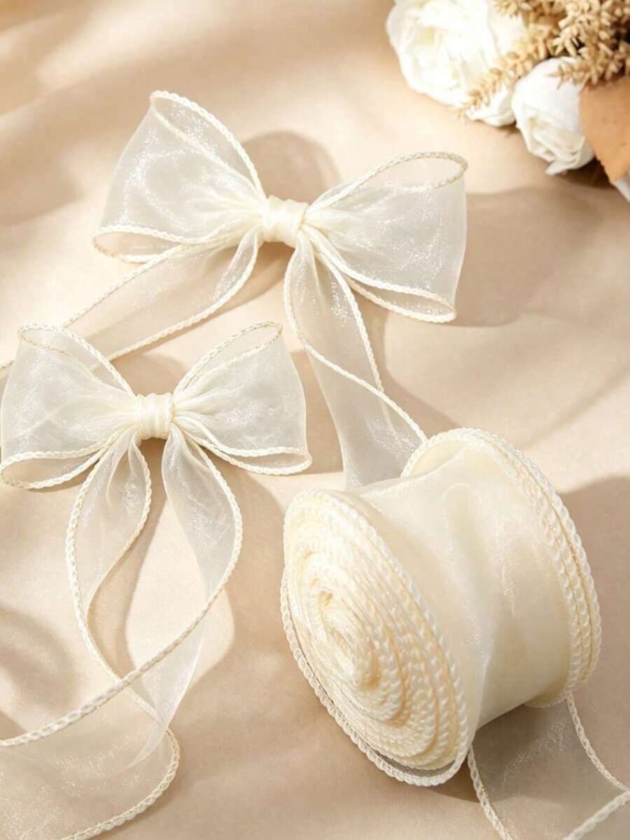 1 Roll Transparent Organza Ribbon, Handmade Wavy Edge Satin Ribbon, Fishtail Ribbon Set, Suitable For Wedding Invitations, Bridal Bouquet Wrapping, Floral Arrangement Decoration, Gift Wrapping, Christmas Tree, DIY Crafts, Cake Decoration Bow Making