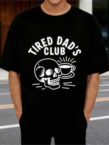 100% Baumwolle T-Shirt für Herren, Tired Dad Club Schädel Kaffee Kurzarm 180g atmungsaktiv Rundhals Sommer Grafik T-Shirt Herren Casual Baumwoll-Tee Vintage Geschenk für Vater - Schwarz - Übersicht 1