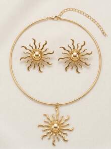 3pcs Spring/Summer Fashion New Sunflower Necklace Set, Versatile Elegant European And American Creative Necklace Set - Yellow Gold - View 3