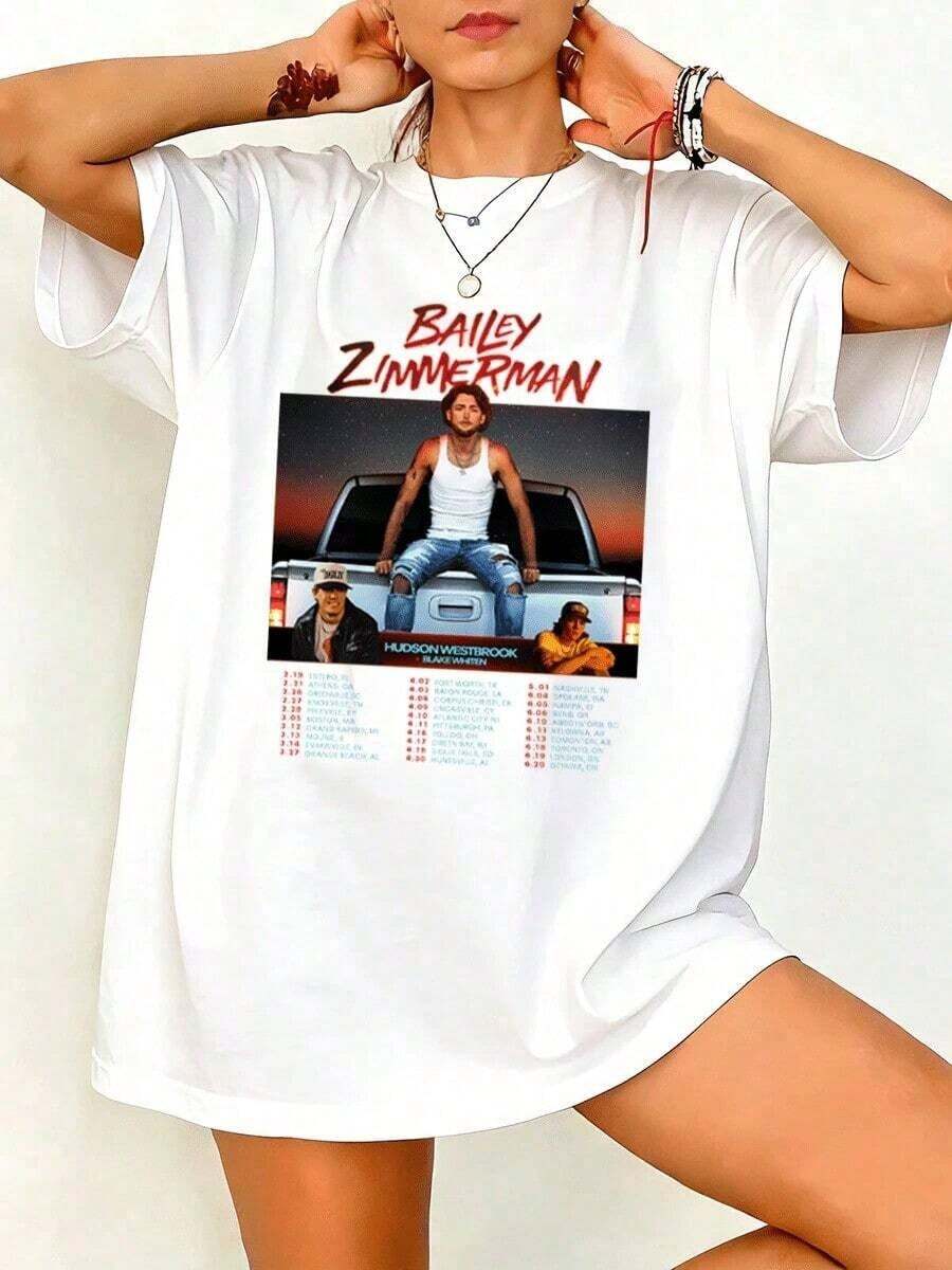 Bailey Tour Inspired Fitted Cotton T-Shirt - A Stylish, Comfortable, And Versatile Country Concert Tee Suitable For Various Occasions, Such As Cheering At An Event Or As A Loyal Fan's Shirt. Limited Edition. A Must-Have. - 白色 - 查看 1
