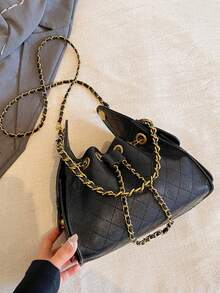 1pc Fashion Personalized Women's Crossbody Bag, PU Leather Material, Street Chain Shoulder Bag, Metal Eyelet Decor, Suitable For Outings, Gatherings, Commuting And Other Occasions. Women's Gift, Shopping, Work, Dating, Office, Travel - Black - View 9