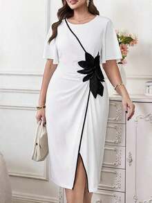 Reflora Vestido envolvente elegante con decoración floral 3D, talla grande, para verano - Multicolor - Ver 1