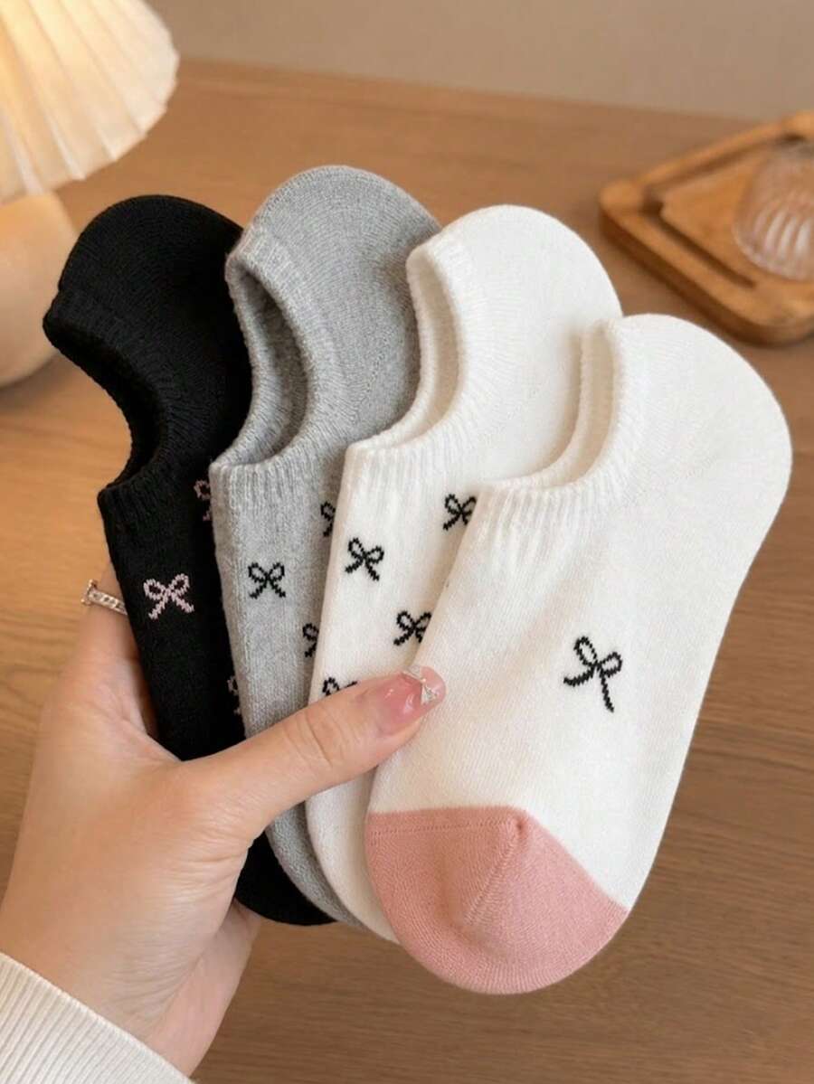 4双装女士波点蝴蝶结隐形袜，休闲舒适，四季皆宜 - 彩色 - 查看 1