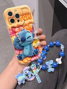 Disney Has Authorized, Phone Case - Chain Set, The Stitch Lilo & Stitch 3D Phone Case Plus A Silicone 3D Stitch Bracelet With Metallic Ring Removable Bracelet, Stitch And Angel Pattern, Compatible With Iphone17/16/15/14/13/12/11/XS/XR/X Plus Pro Max, A Stylish Cartoon Phone Case, The Perfect Gift Choice, Phone Protection, Durable Phone Cover, Great Gift For Friends And Family. - trắng - Xem 2