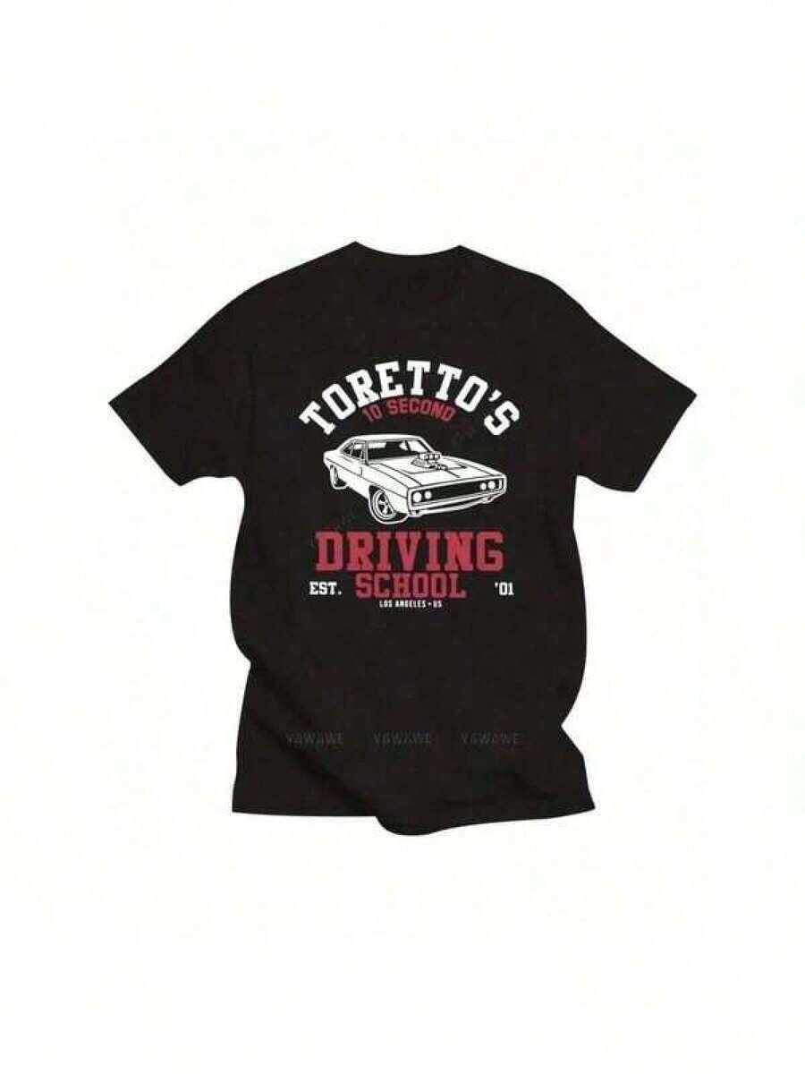 Torettos Driving School T-Shirt From The Movie, Harajuku Alternative T-Shirts For Men, Oversized Tops, Cotton Crew Neck T-Shirt - 黑色 - 查看 1
