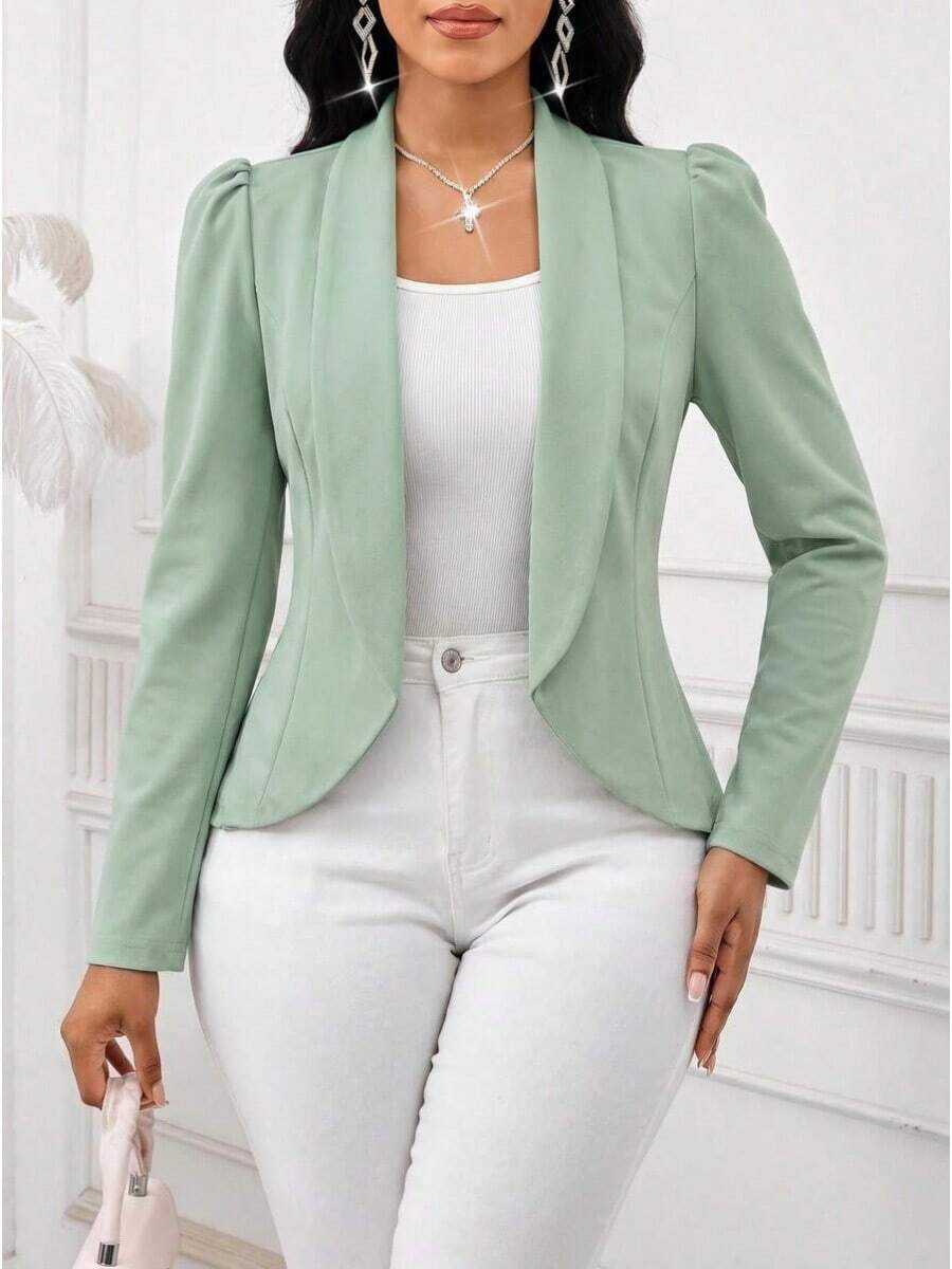 AYYSHEIN Lady Chaqueta de cuello de chal de punto corto en color gris-verde, atuendo casual de oficina para mujeres en otoño/inviernoAYY - Verde - Ver 1