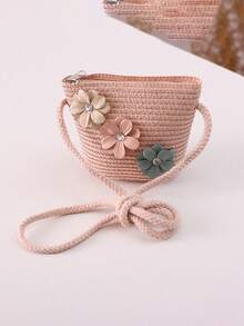 2件組女孩夏季蕾絲草帽附花朵吊飾與蕾絲包套組 - 粉色 - 查看 3