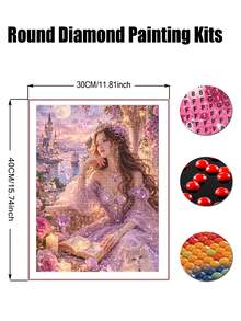 月光公主在魔法宫殿 5D 钻石画套装，适合成人初学者，DIY 钻石画套装，圆形全钻宝石艺术套装，家居墙面装饰 - 圓鑽 - 查看 3