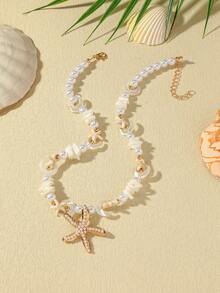1件串珠白色月亮、星星、珍珠、海星吊坠项链，女士沙滩休闲度假日常百搭简约珍珠海星月亮星星项链 - 月亮 - 查看 3