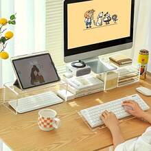 1 pieza Elevador de escritorio compacto apto para teclado y mini PC - Soporte de plástico duradero y ahorra espacio - Organizador ergonómico para el espacio de trabajo en el hogar/oficina - Accesorio elevador para portátil, esencial para configuración de juegos, solución minimalista para escritorio de oficina, asistente de reposamuñecas, base de gestión de cables - transparente - Ver 5