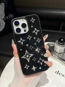 1 pieza Funda de teléfono con espejo de cielo estrellado negro con incrustaciones de rhinestone y revestimiento antideslizante, adecuada para iPhone 17 Pro Max - Negro - Ver 7