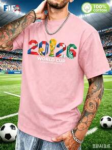 Officially Licensed FIFA 2026 USA-Canada-Mexico World Cup Geometric Creative T-Shirt Modern Football Style Loose Short Sleeve Fan Apparel Unisex Comfo - 粉色 - 查看 1