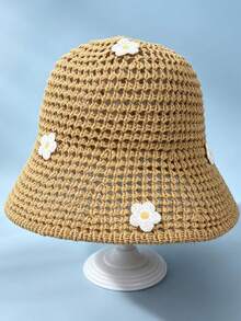 1pc Women's Fashionable Solid Color Daisy Straw Hat, Soft & Breathable, Suitable For Camping, Beach, Travel, Hiking And Various Occasions - A - View 6
