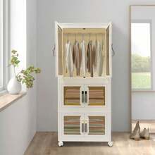 SENDERPICK 3-Tier Closet Wardrobe Foldable Cabinet Folding Storage Box With Wheels - White - View 1